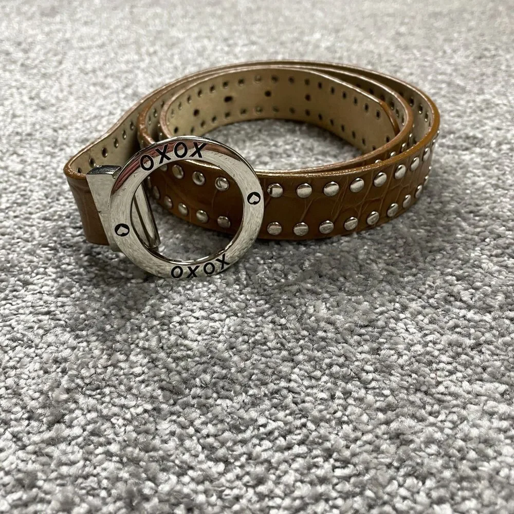 XOXO Genuine Italian Leather Belt Womens 43 Metal Studded Circle Buckle Ladies